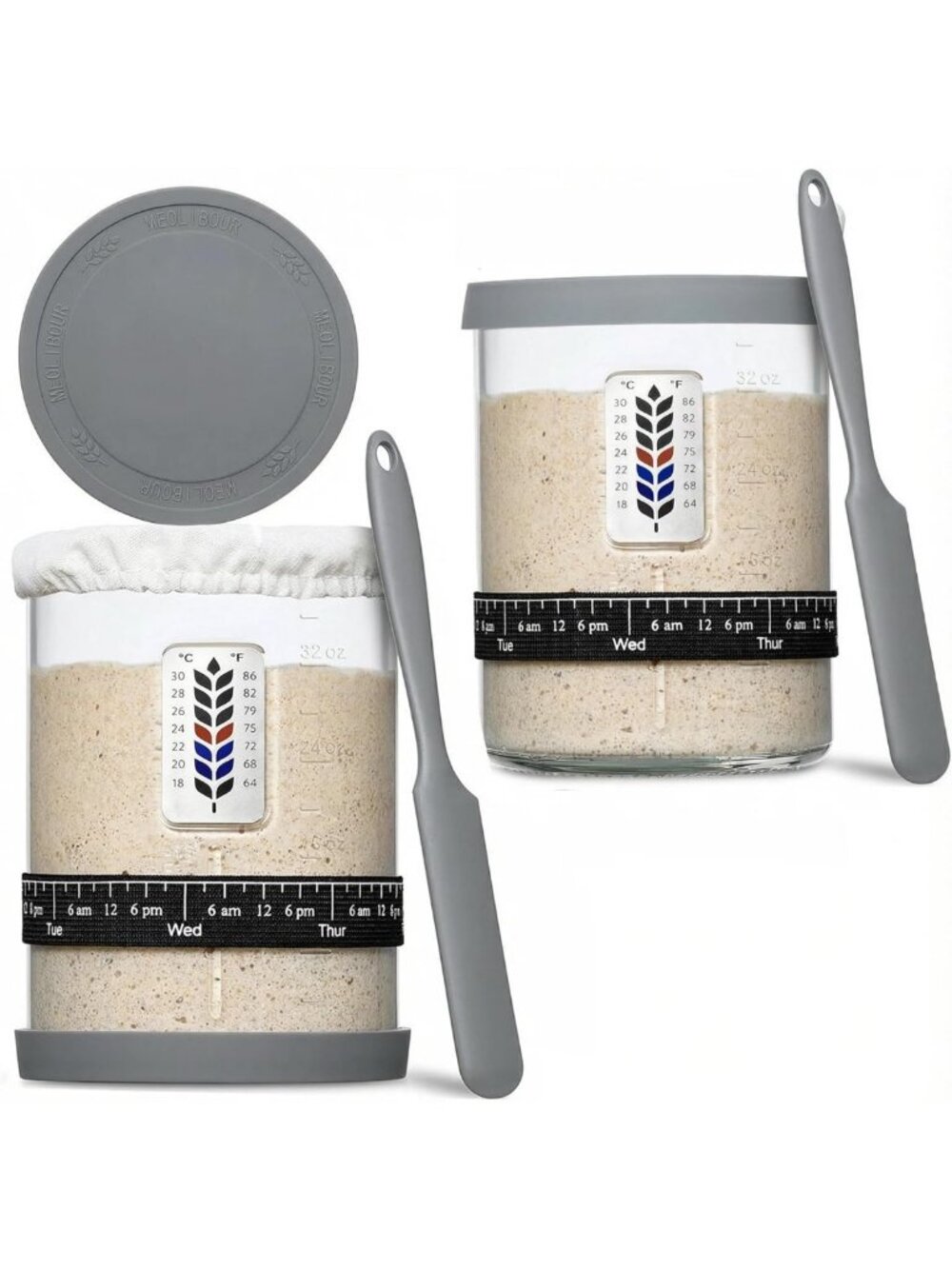 2 Pack Large Sourdough Starter Jar Kit - 40oz Glass Containers with Accessories